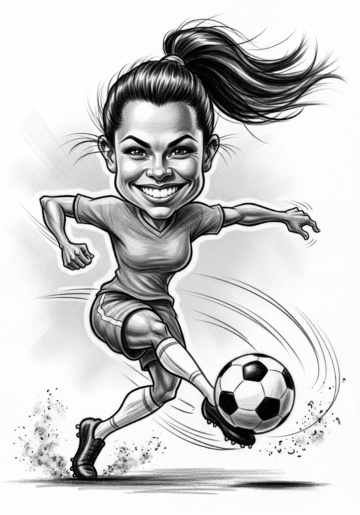 Caricatura de uma Jogadora de Futebol